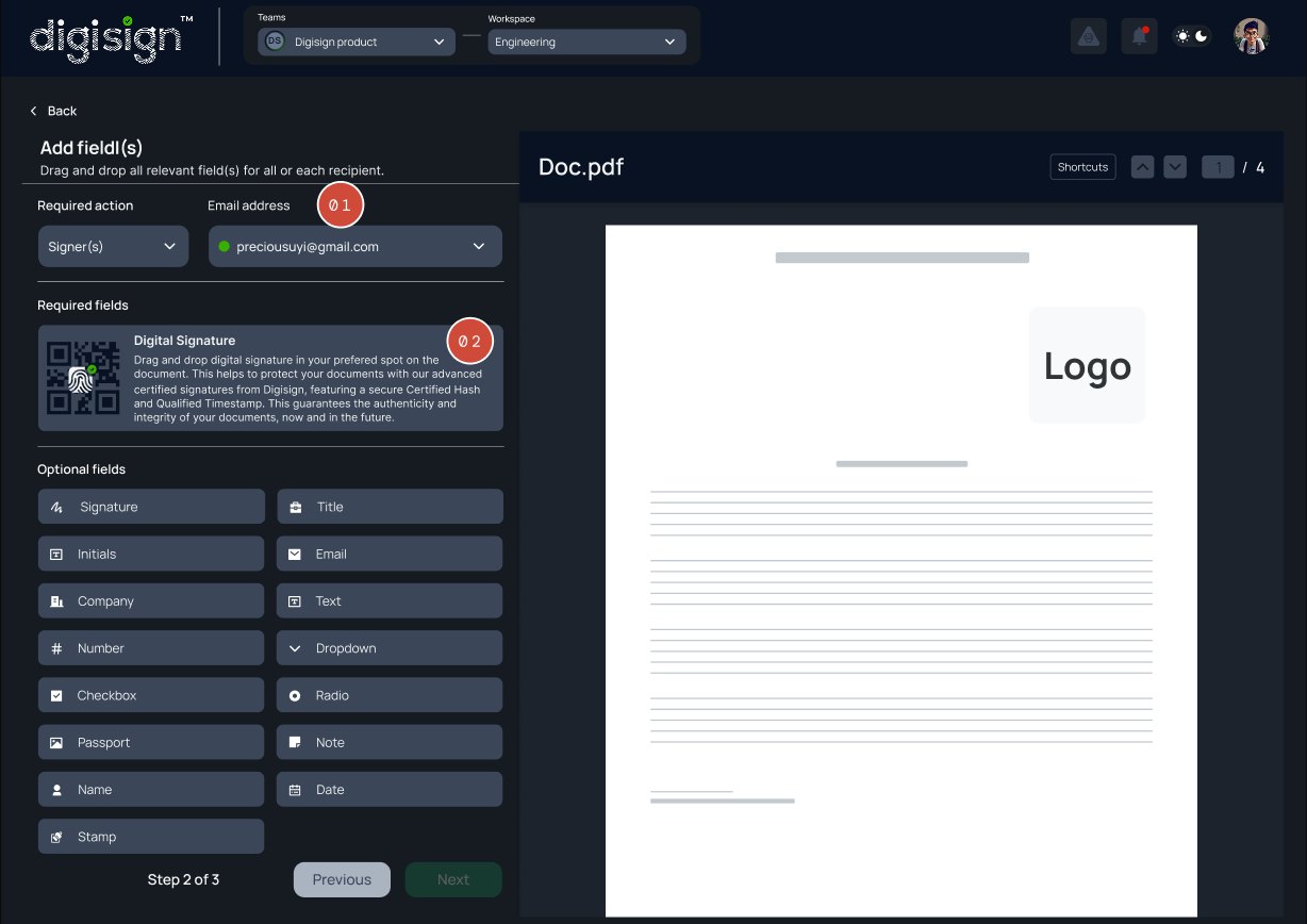 Dragging fields onto the document per recipient